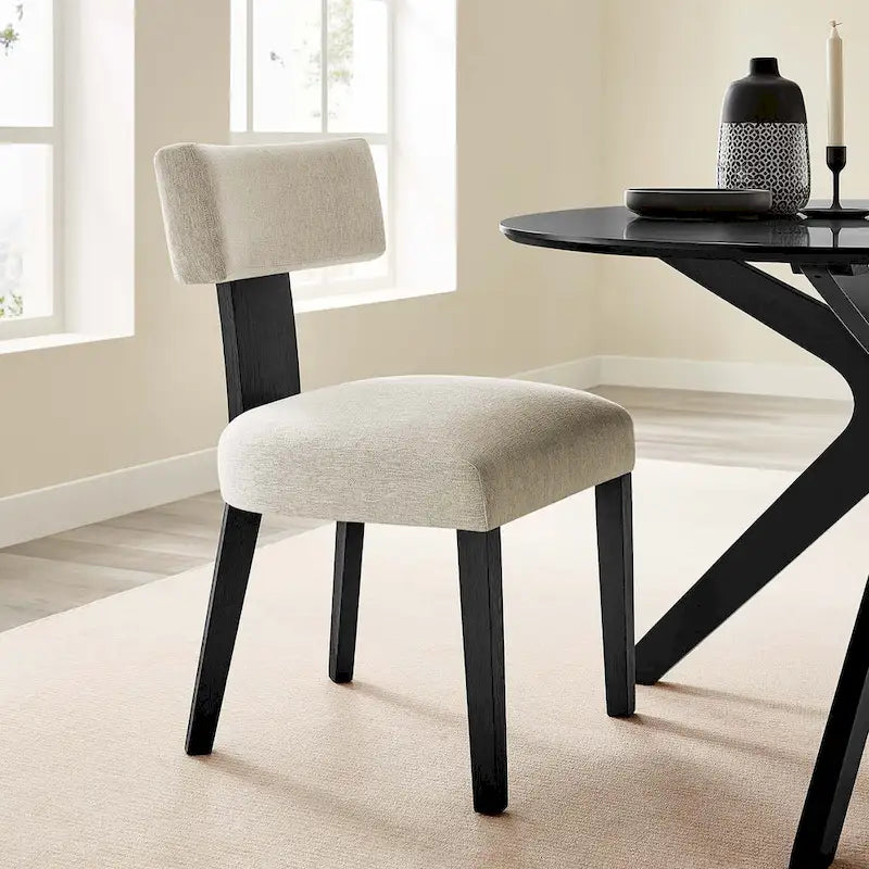 Modern Armless Fabric Dining Chair with Wood Legs, Set of 2