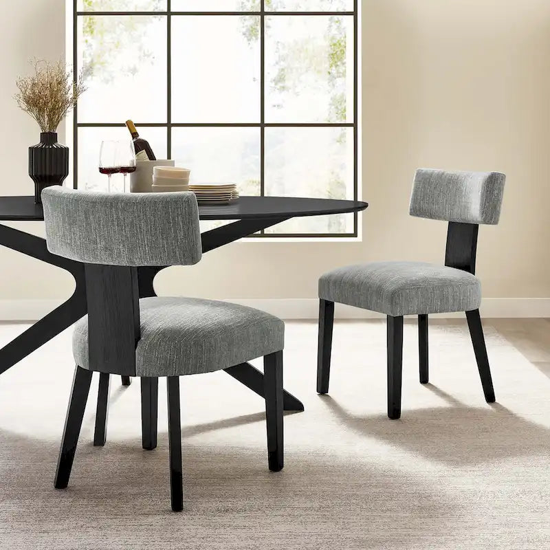 Modern Armless Fabric Dining Chair with Wood Legs, Set of 2