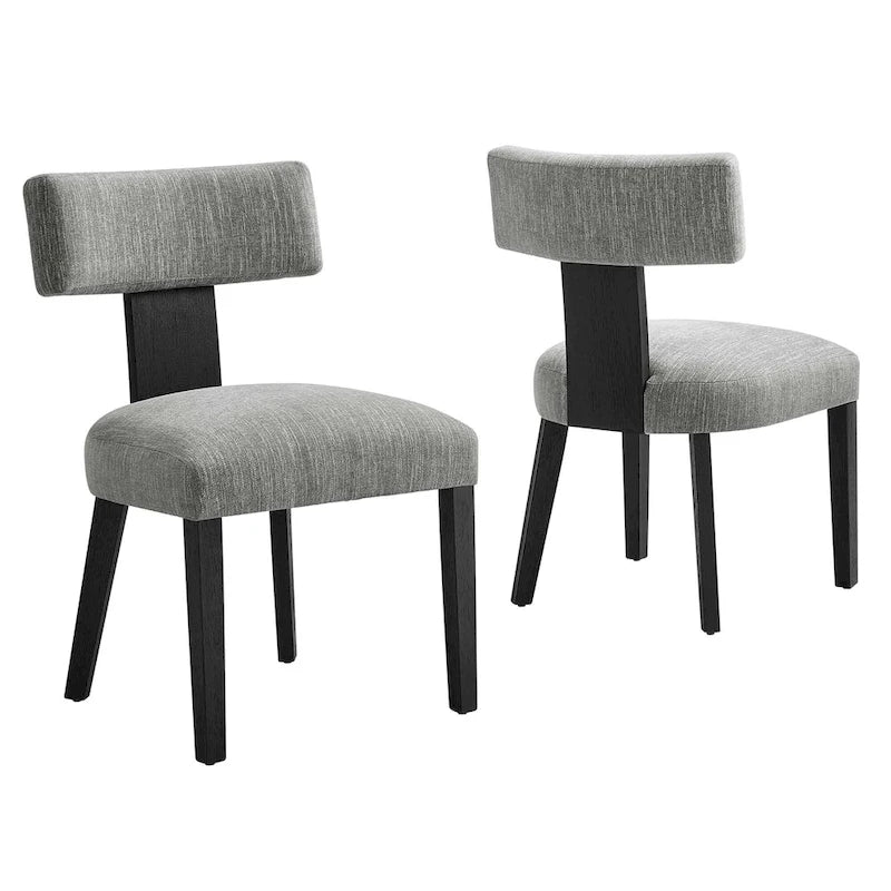 Modern Armless Fabric Dining Chair with Wood Legs, Set of 2