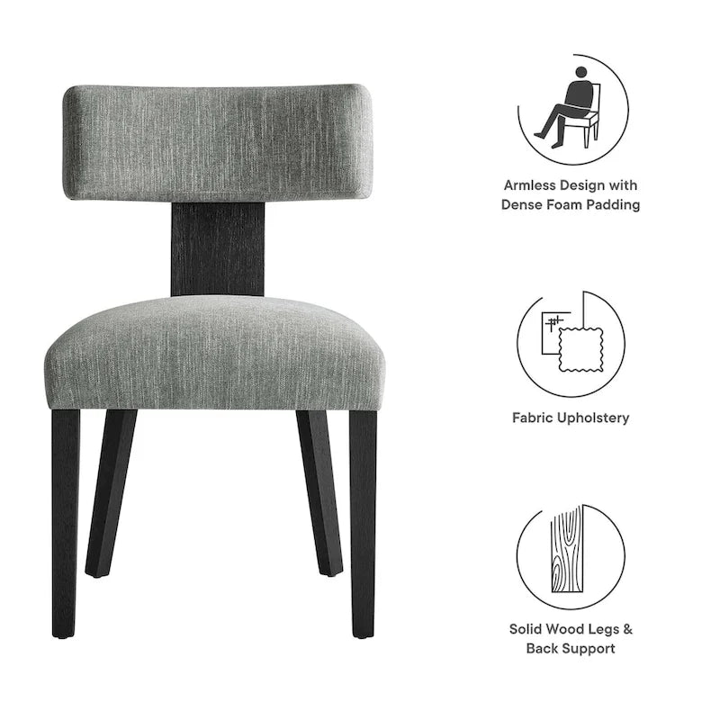 Modern Armless Fabric Dining Chair with Wood Legs, Set of 2