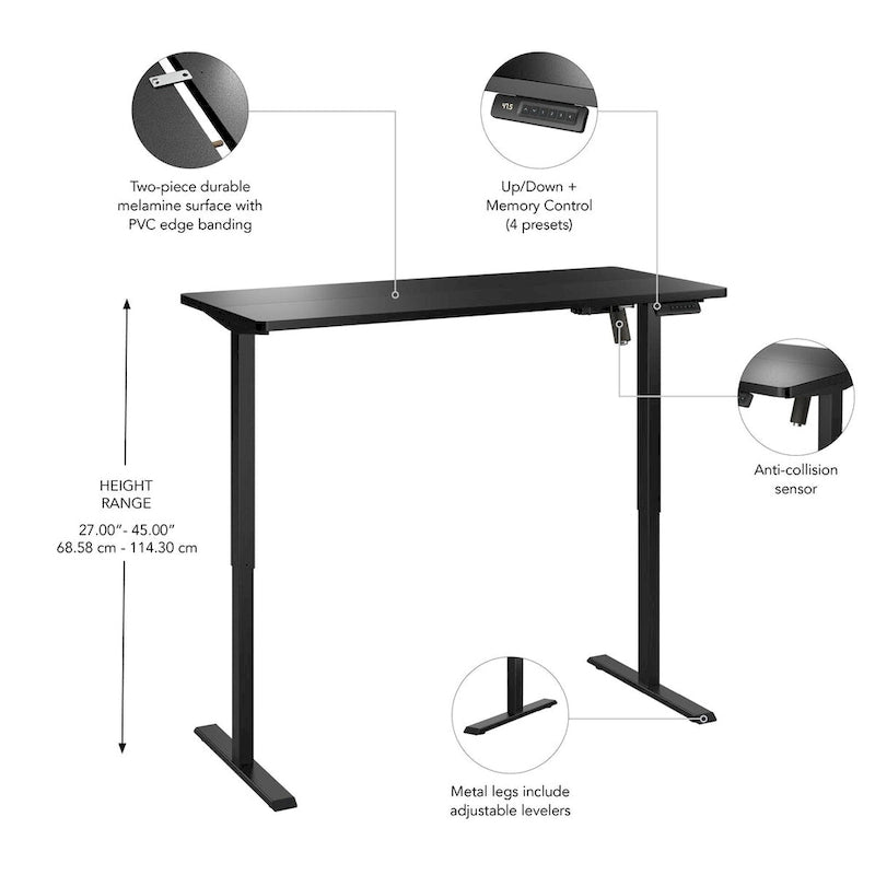 Electric Height Adjustable Standing Desk 55W x 24D with 4 Presets