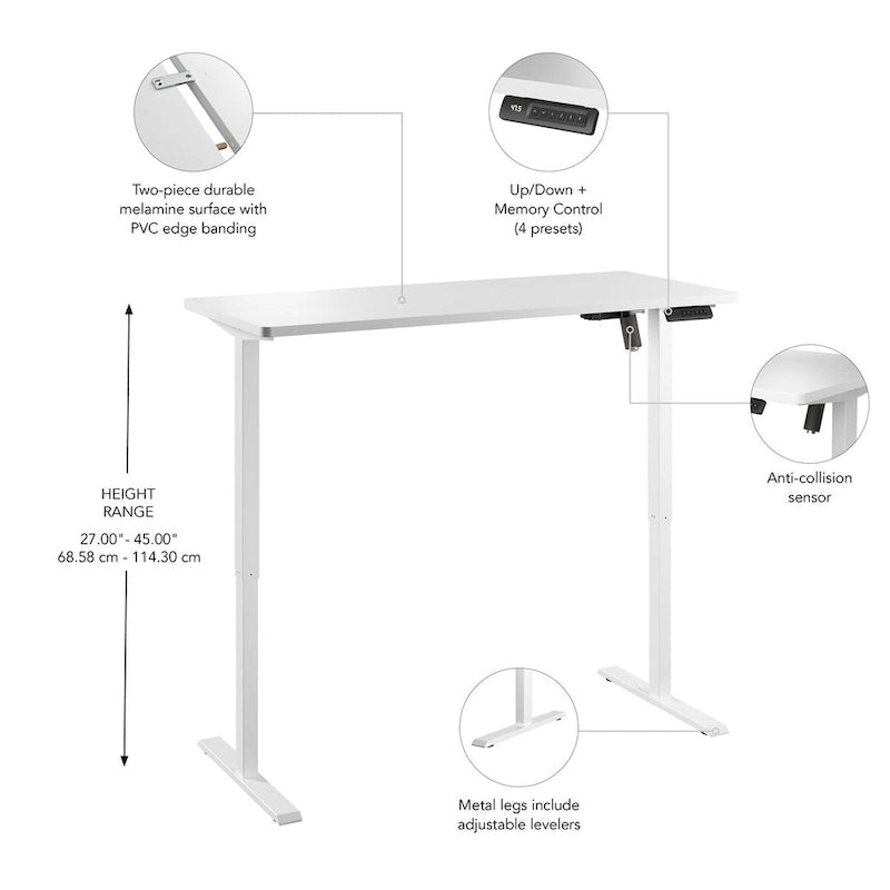 Electric Height Adjustable Standing Desk 55W x 24D with 4 Presets