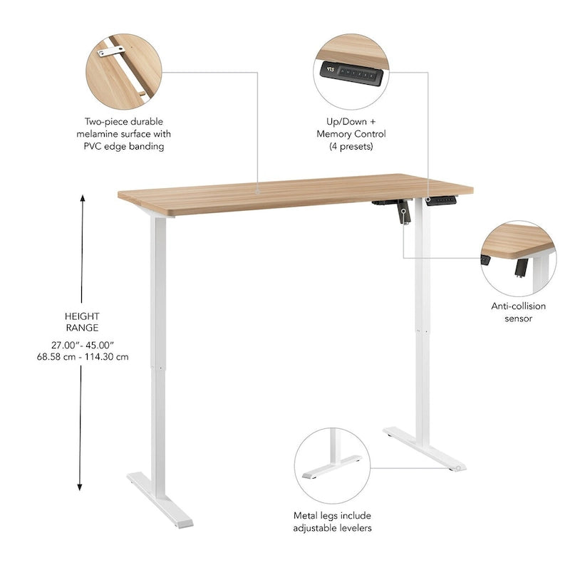 Electric Height Adjustable Standing Desk 55W x 24D with 4 Presets