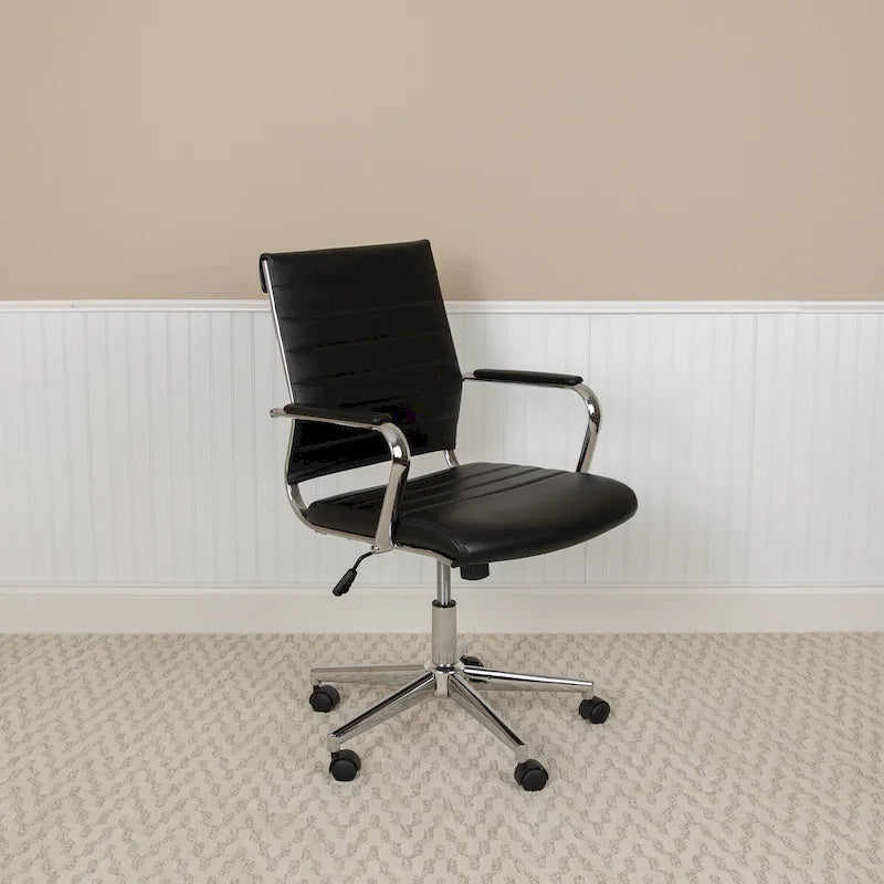 Mid-Back Ribbed Office Chair with Chrome Arms and Lumbar Support