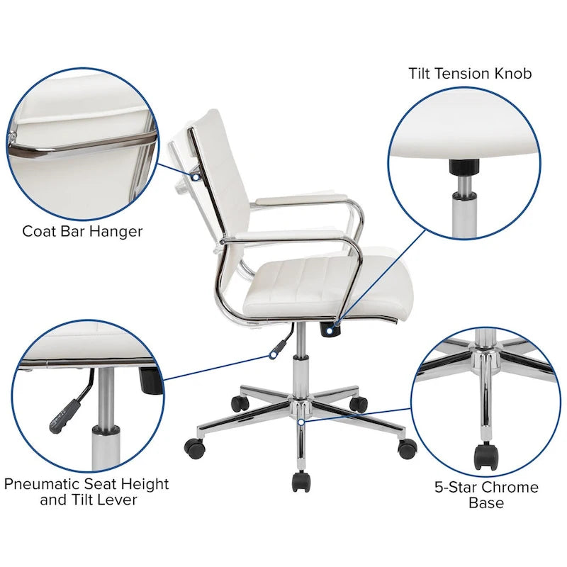 Mid-Back Ribbed Office Chair with Chrome Arms and Lumbar Support