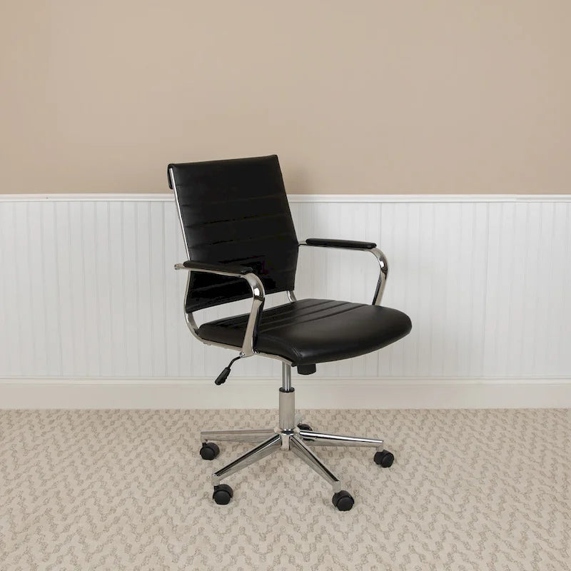 Mid-Back Ribbed Office Chair with Chrome Arms and Lumbar Support