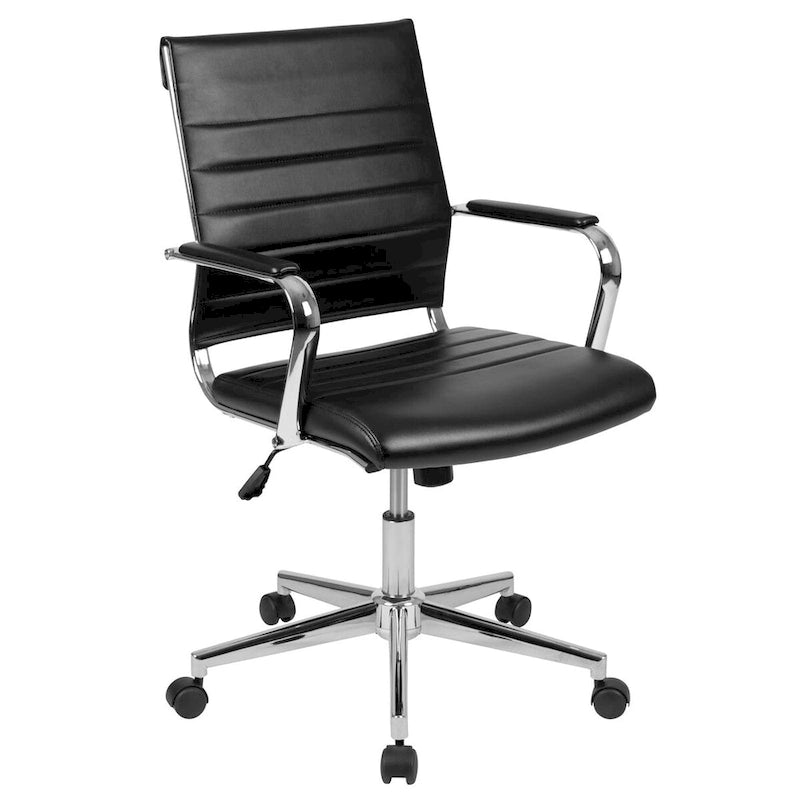 Mid-Back Ribbed Office Chair with Chrome Arms and Lumbar Support