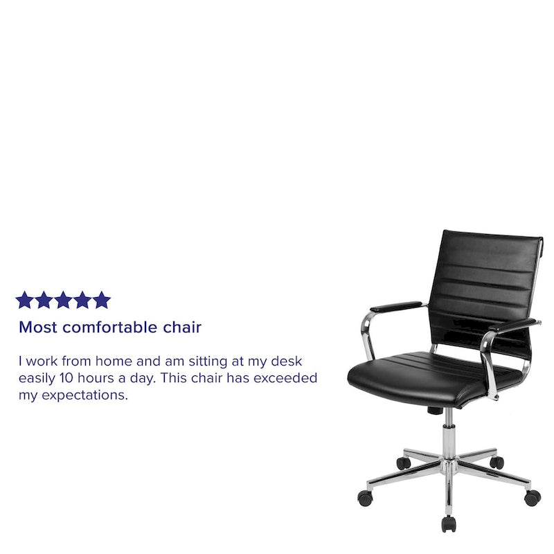 Mid-Back Ribbed Office Chair with Chrome Arms and Lumbar Support