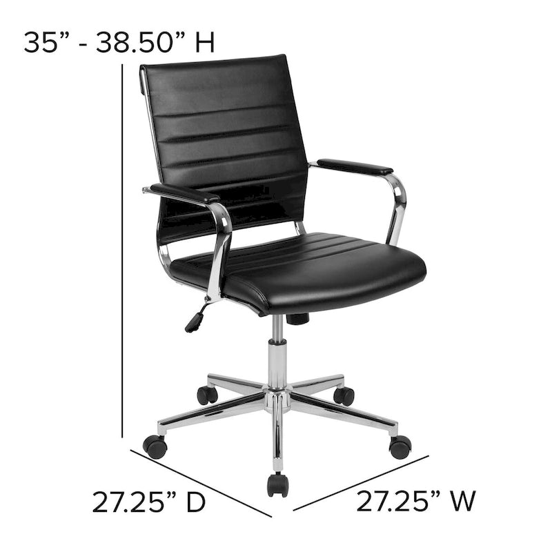 Mid-Back Ribbed Office Chair with Chrome Arms and Lumbar Support