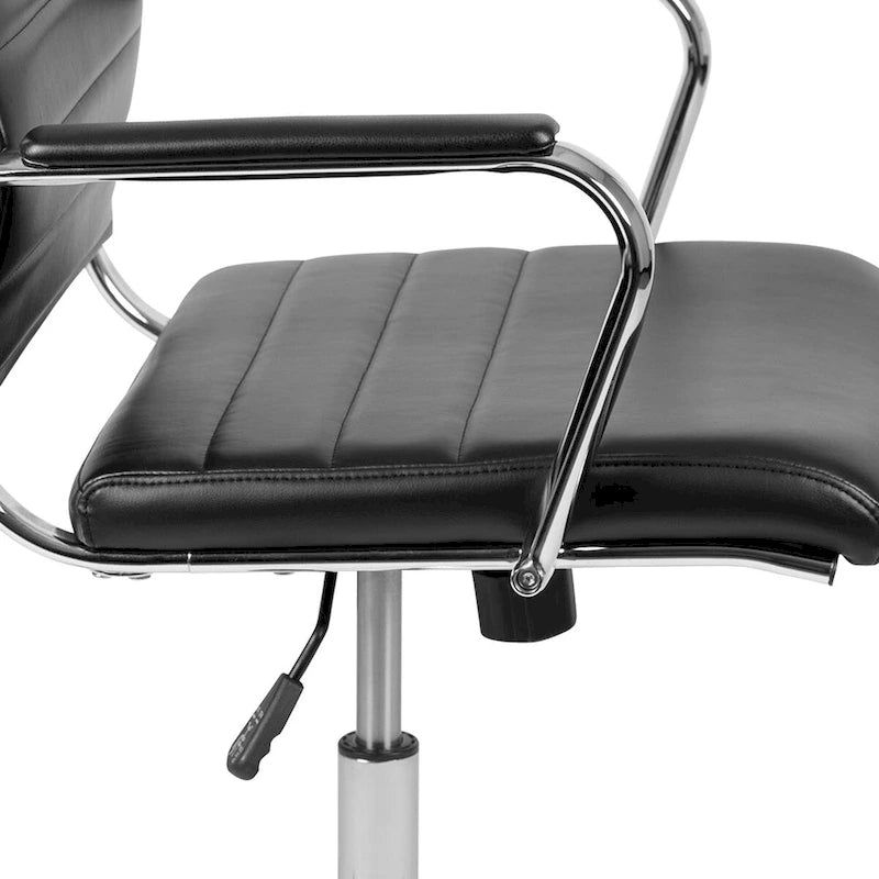 Mid-Back Ribbed Office Chair with Chrome Arms and Lumbar Support