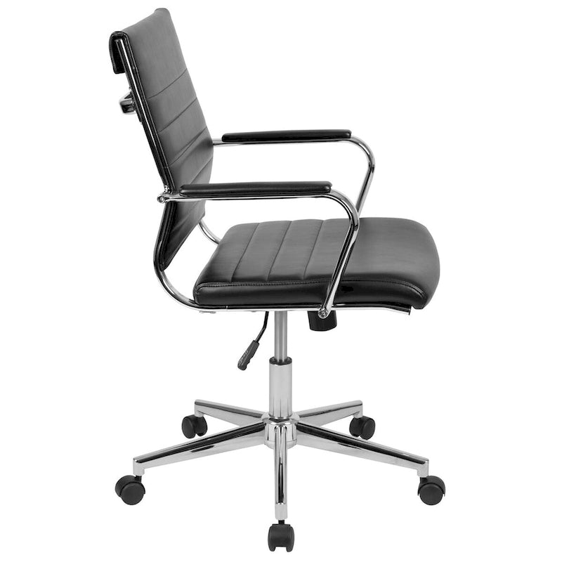 Mid-Back Ribbed Office Chair with Chrome Arms and Lumbar Support