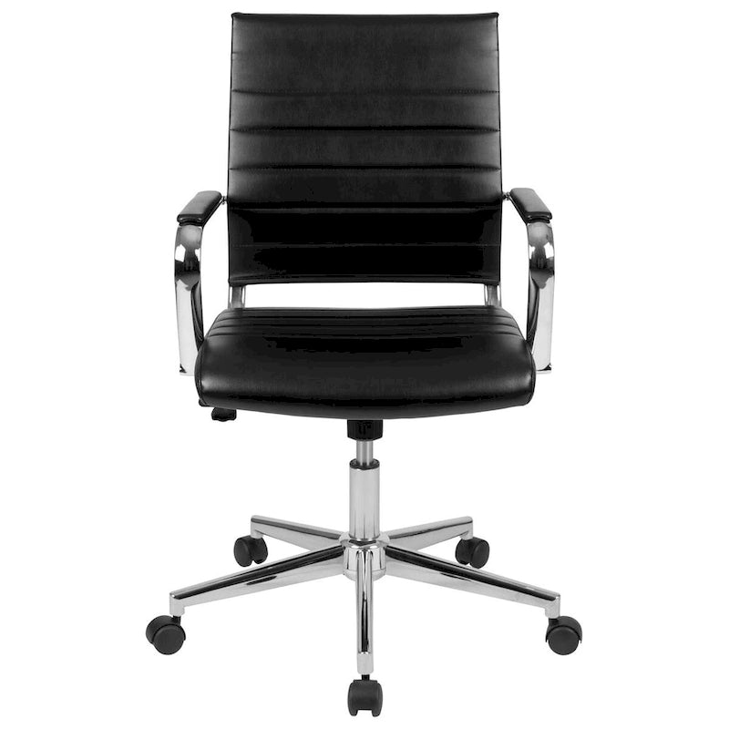 Mid-Back Ribbed Office Chair with Chrome Arms and Lumbar Support