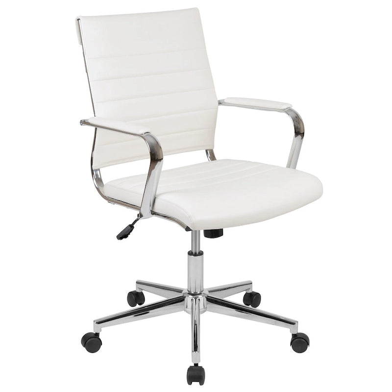 Mid-Back Ribbed Office Chair with Chrome Arms and Lumbar Support