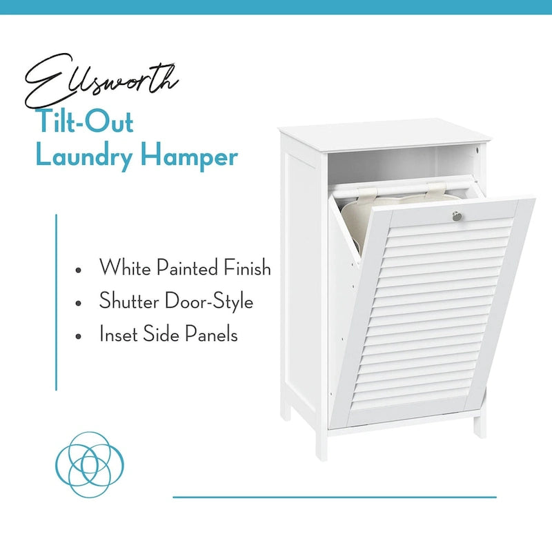 Tilt-Out Laundry Hamper Cabinet with Removable Cloth Bag, White