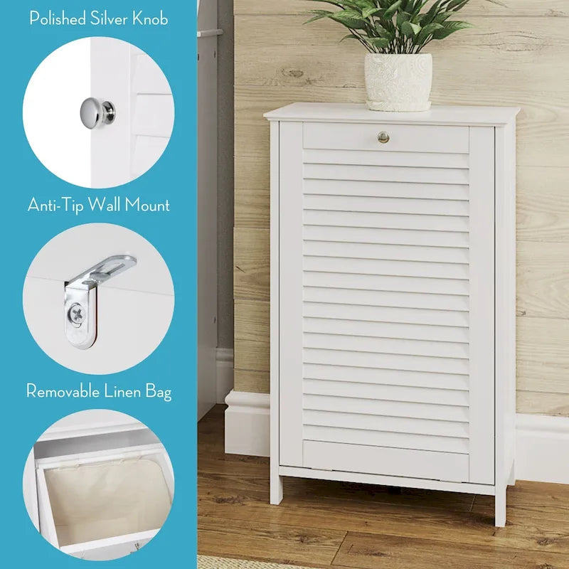 Tilt-Out Laundry Hamper Cabinet with Removable Cloth Bag, White