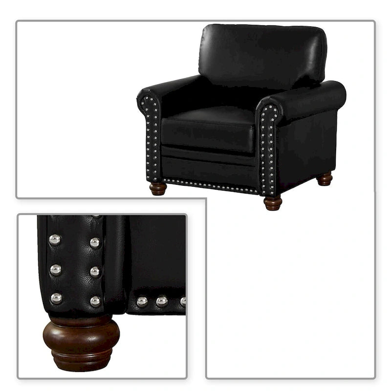 Vintage PU Leather Armchair with Nailhead Trim and Wood Legs, Indoor