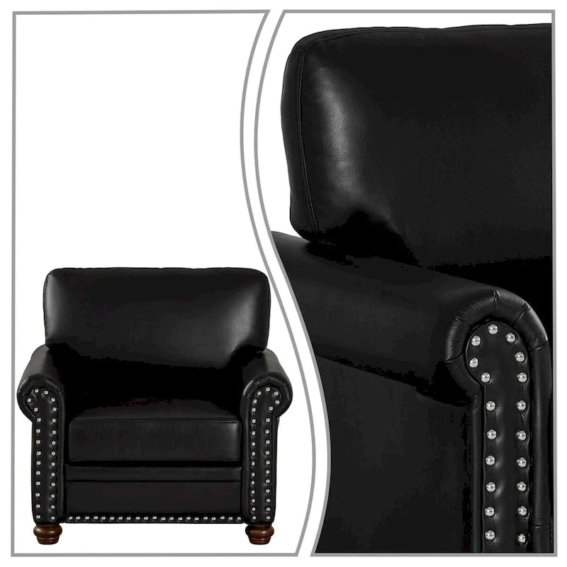 Vintage PU Leather Armchair with Nailhead Trim and Wood Legs, Indoor