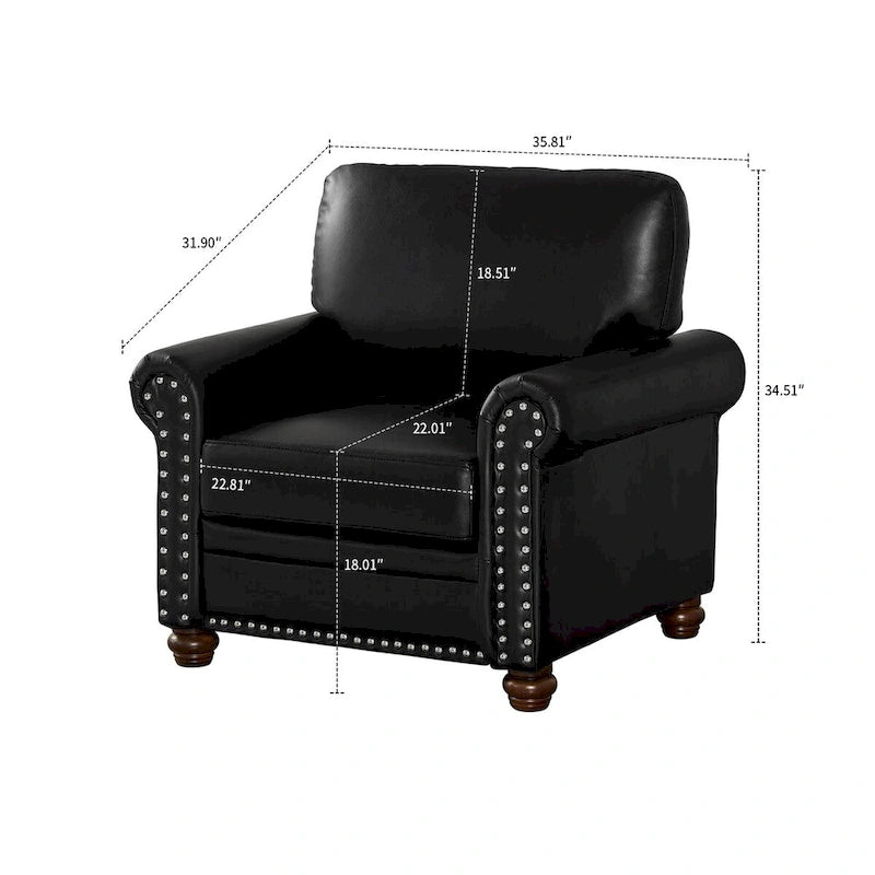 Vintage PU Leather Armchair with Nailhead Trim and Wood Legs, Indoor