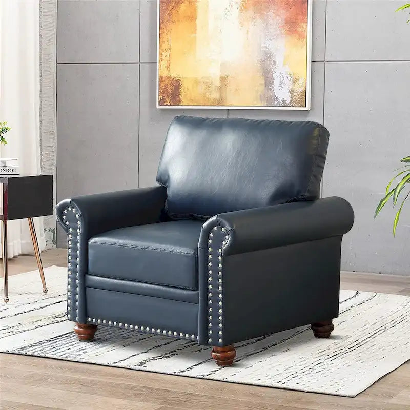 Vintage PU Leather Armchair with Nailhead Trim and Wood Legs, Indoor
