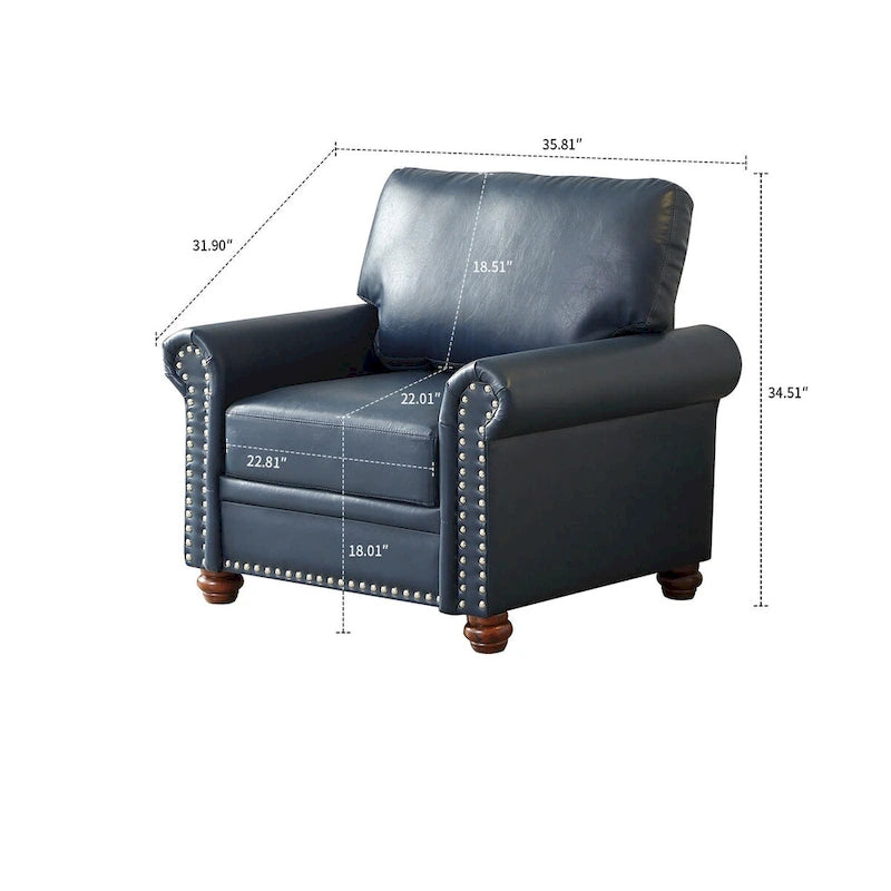 Vintage PU Leather Armchair with Nailhead Trim and Wood Legs, Indoor