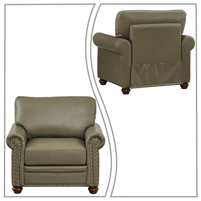 Vintage PU Leather Armchair with Nailhead Trim and Wood Legs, Indoor