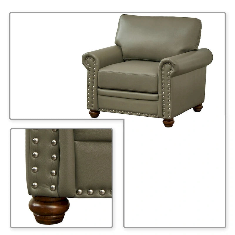 Vintage PU Leather Armchair with Nailhead Trim and Wood Legs, Indoor