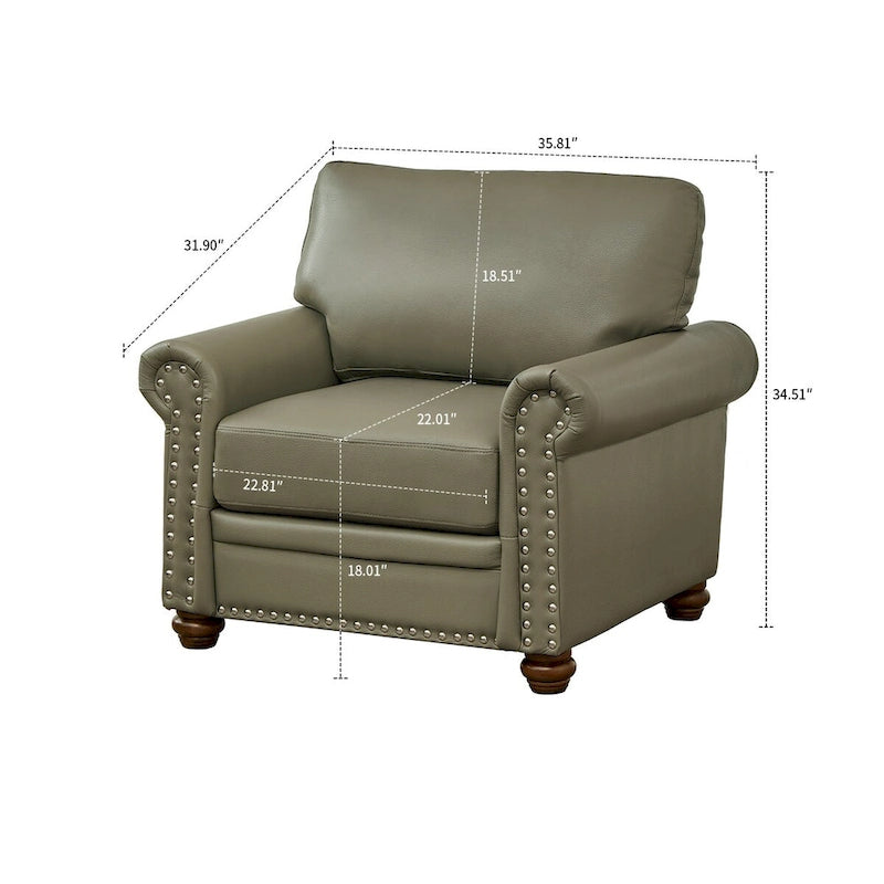 Vintage PU Leather Armchair with Nailhead Trim and Wood Legs, Indoor