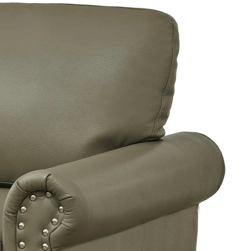 Vintage PU Leather Armchair with Nailhead Trim and Wood Legs, Indoor