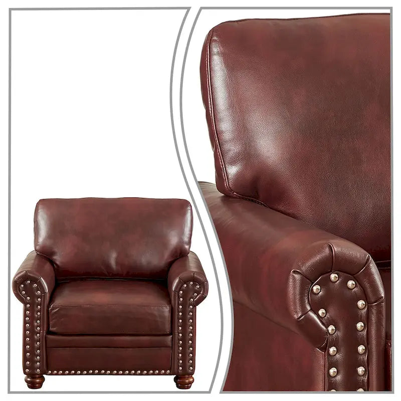 Vintage PU Leather Armchair with Nailhead Trim and Wood Legs, Indoor
