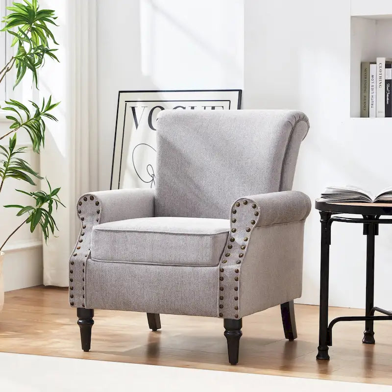 Mid-Century Upholstered Accent Armchair with Solid Wood Legs