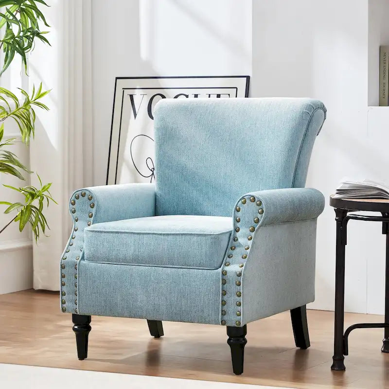 Mid-Century Upholstered Accent Armchair with Solid Wood Legs