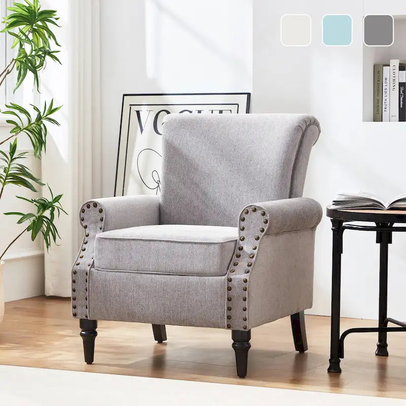 Mid-Century Upholstered Accent Armchair with Solid Wood Legs