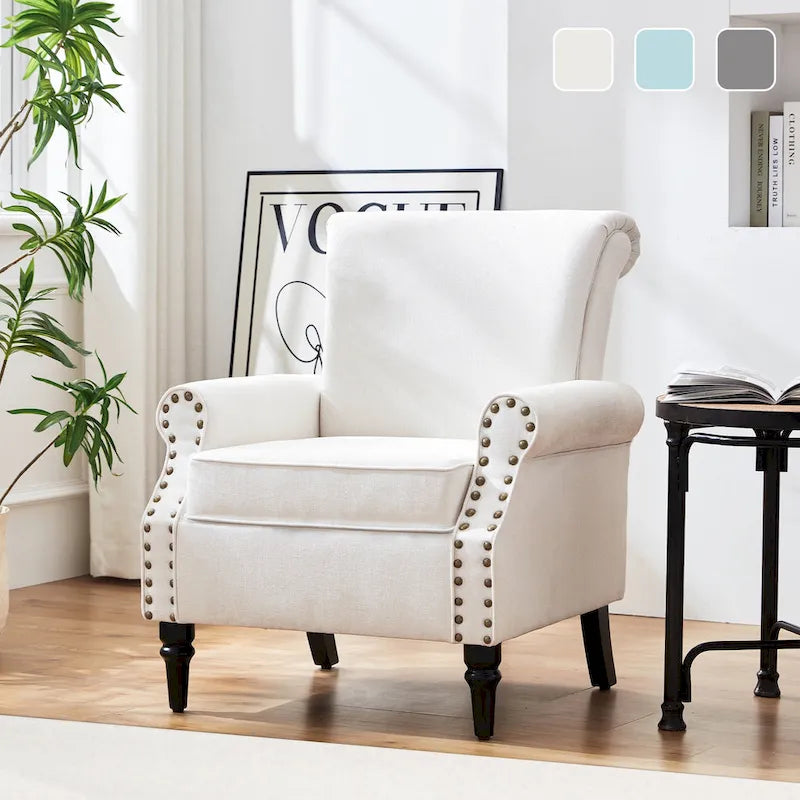 Mid-Century Upholstered Accent Armchair with Solid Wood Legs