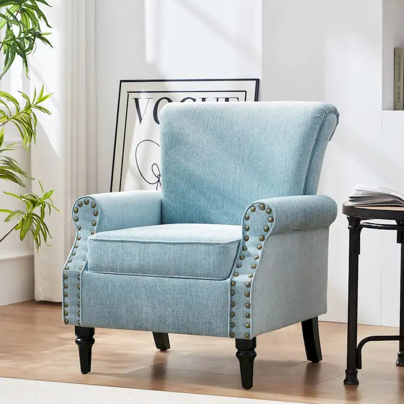 Mid-Century Upholstered Accent Armchair with Solid Wood Legs