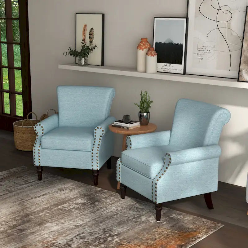 Mid-Century Upholstered Accent Armchair with Solid Wood Legs