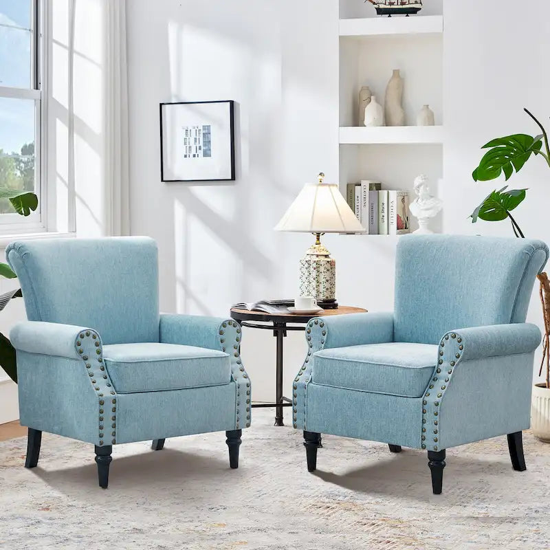 Mid-Century Upholstered Accent Armchair with Solid Wood Legs