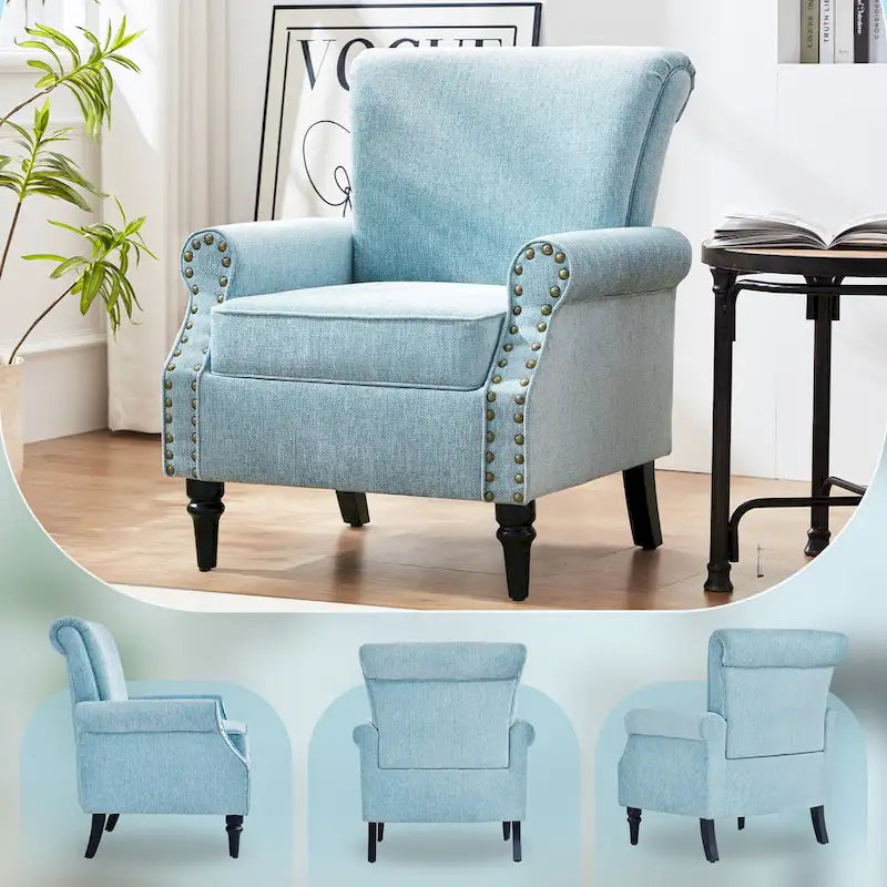 Mid-Century Upholstered Accent Armchair with Solid Wood Legs