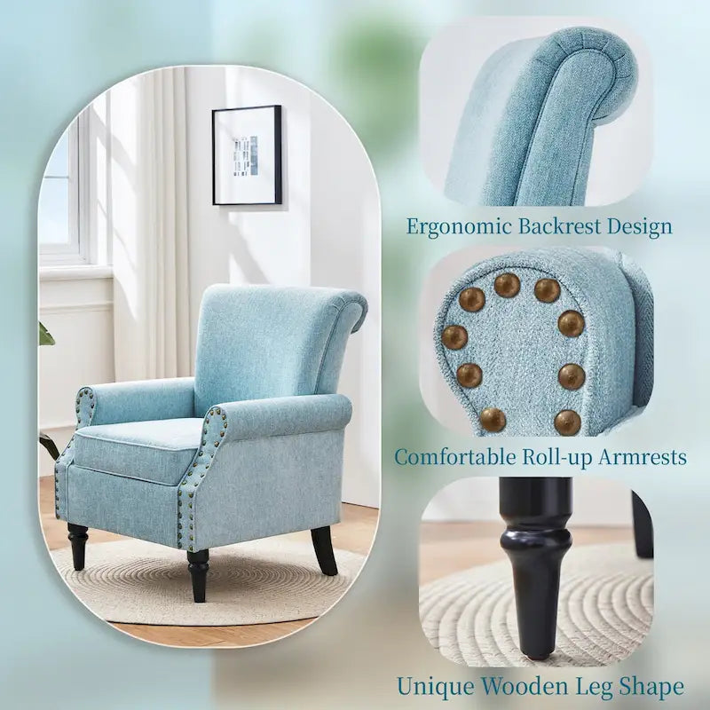 Mid-Century Upholstered Accent Armchair with Solid Wood Legs