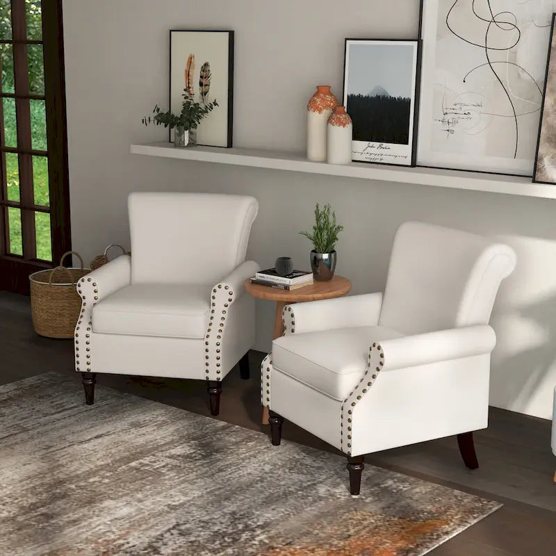 Mid-Century Upholstered Accent Armchair with Solid Wood Legs