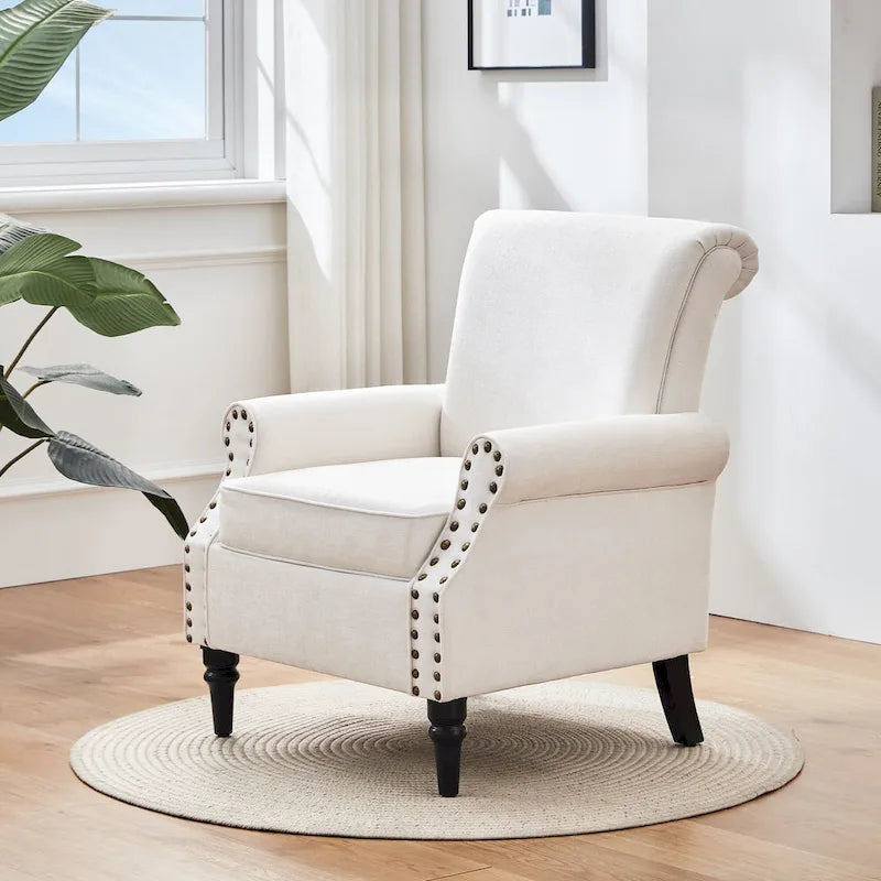 Mid-Century Upholstered Accent Armchair with Solid Wood Legs