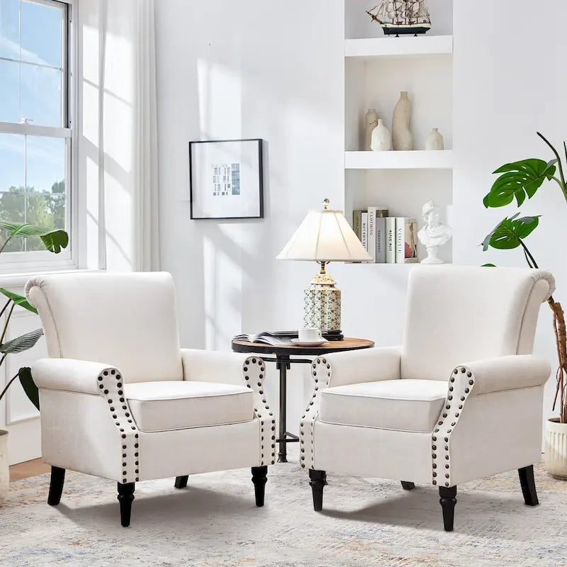 Mid-Century Upholstered Accent Armchair with Solid Wood Legs
