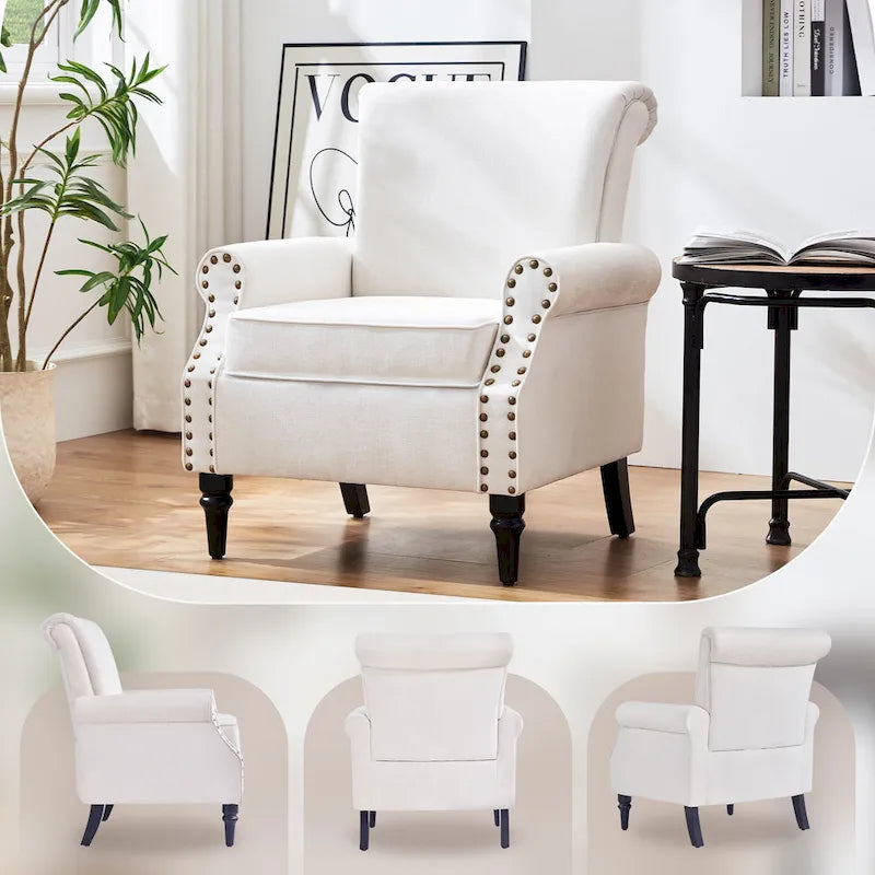 Mid-Century Upholstered Accent Armchair with Solid Wood Legs