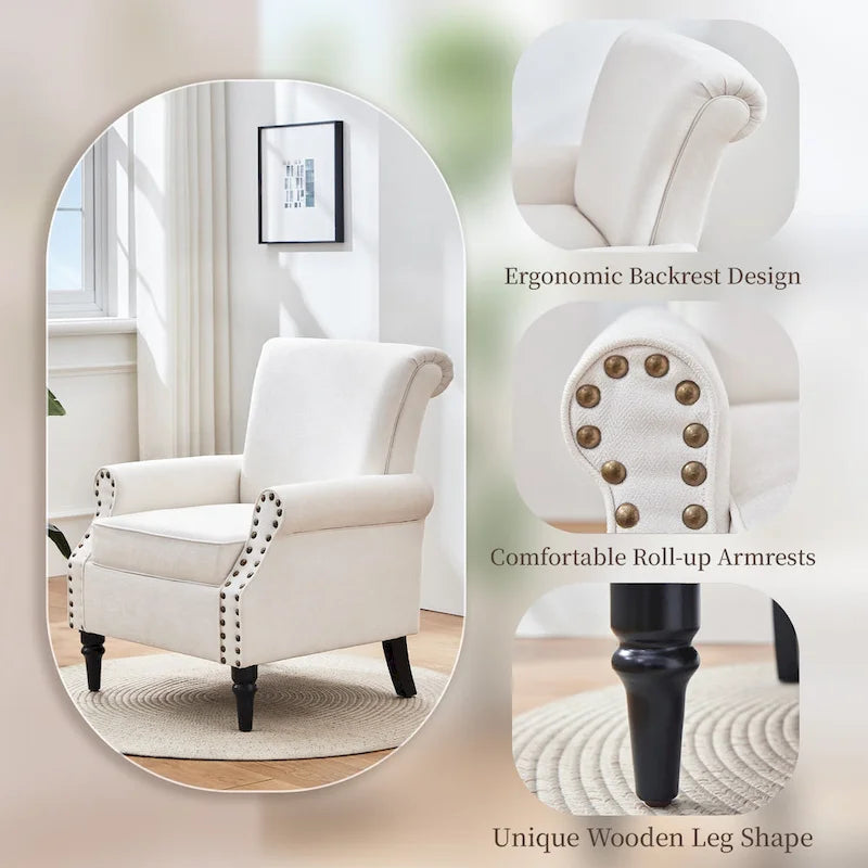 Mid-Century Upholstered Accent Armchair with Solid Wood Legs