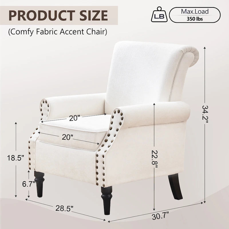 Mid-Century Upholstered Accent Armchair with Solid Wood Legs