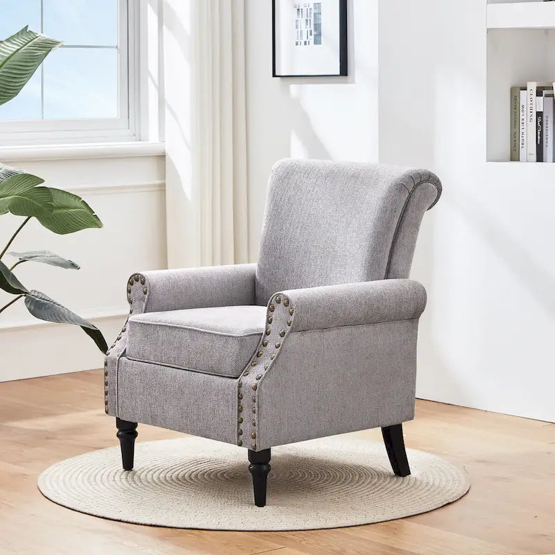 Mid-Century Upholstered Accent Armchair with Solid Wood Legs
