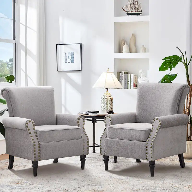 Mid-Century Upholstered Accent Armchair with Solid Wood Legs