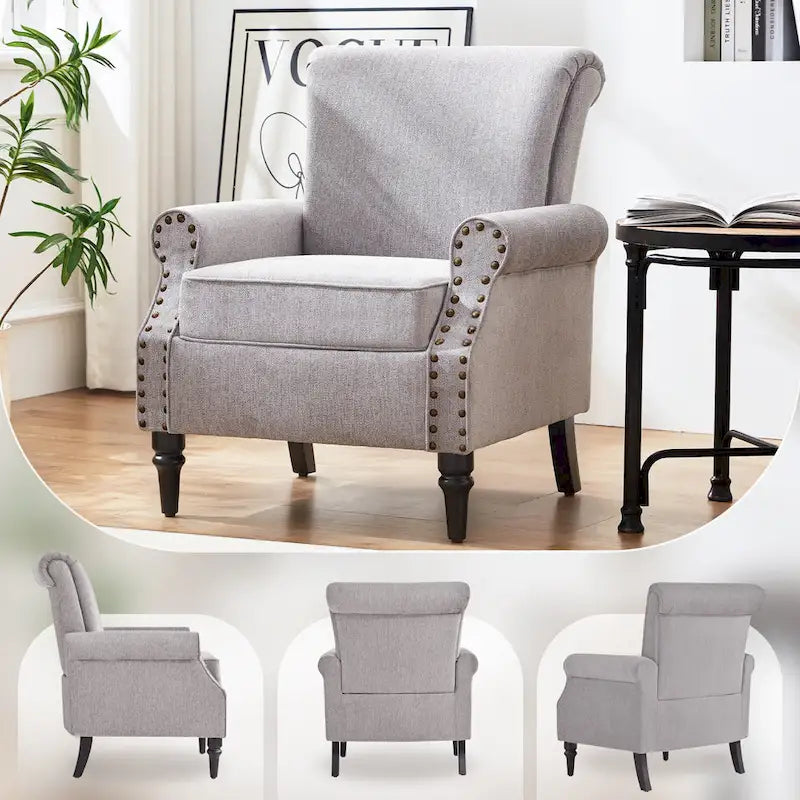 Mid-Century Upholstered Accent Armchair with Solid Wood Legs