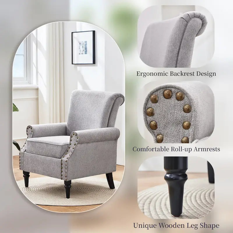 Mid-Century Upholstered Accent Armchair with Solid Wood Legs